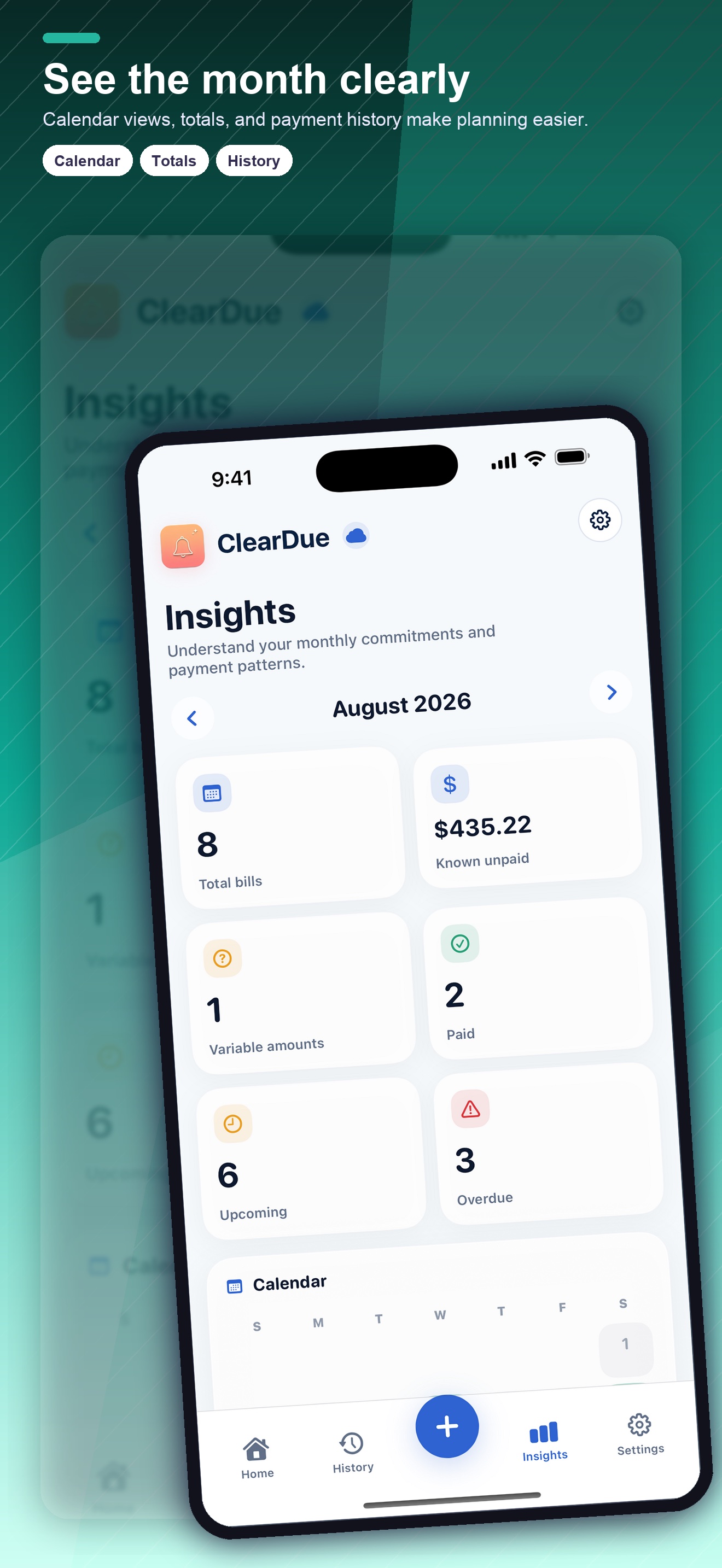 ClearDue Bill Tracker bill and subscription details